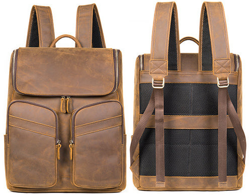 DEEPKEE original nubuck handmade full-grain genuine leather cowhide bag Octavius Outdoor Multifunctional Backpack No.7422