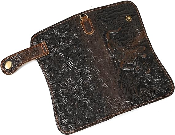 DEEPKEE original nubuck handmade full-grain genuine leather cowhide bag Deepkee Genuine Leather Bifold Wallet Organizer Checkbook Iron Chain #LD052