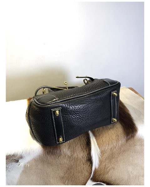 DEEPKEE original nubuck handmade full-grain genuine leather cowhide bag Shrunk Grain Cowhide Replic Faux Birkin 25 Bag #EOL-4494