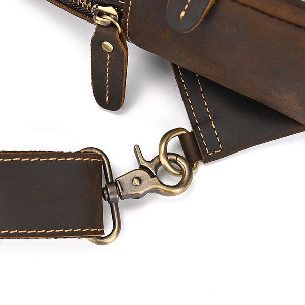 DEEPKEE original nubuck handmade full-grain genuine leather cowhide bag Leather Mens Cool Sling Bag Crossbody Bag Chest Bag for men #9456