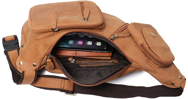 DEEPKEE original nubuck handmade full-grain genuine leather cowhide bag Alden Outdoor Travel Chest Bag No.30073