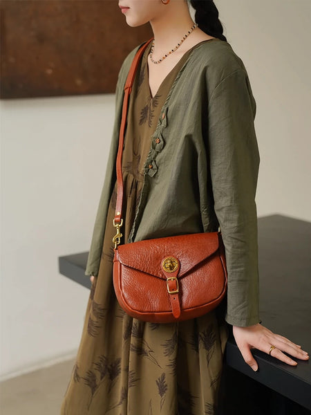 DEEPKEE original nubuck handmade full-grain genuine leather cowhide bag Handicraft Pure Leather Saddle Bag #43022