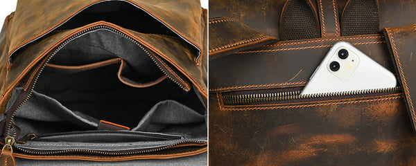 DEEPKEE original nubuck handmade full-grain genuine leather cowhide bag Travel Rucksack School Backpack No1811