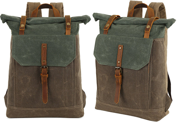 DEEPKEE original nubuck handmade full-grain genuine leather cowhide bag Deepkee Retro Travel Canvas Backpack #5191_1