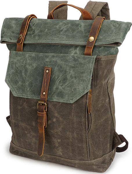 DEEPKEE original nubuck handmade full-grain genuine leather cowhide bag Deepkee Retro Travel Canvas Backpack #5191_1