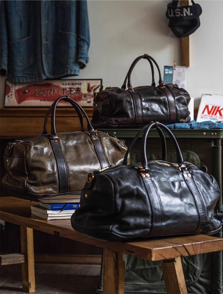 DEEPKEE original nubuck handmade full-grain genuine leather cowhide bag Weekender Bag LB6759