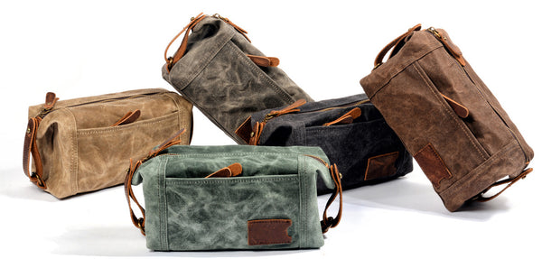 DEEPKEE original nubuck handmade full-grain genuine leather cowhide bag Canvas Leather waterproof wash bag for portable business trip, small organizer bag #6111Z