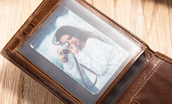 DEEPKEE original nubuck handmade full-grain genuine leather cowhide bag BIFOLD COMPACT WALLET NO.8064