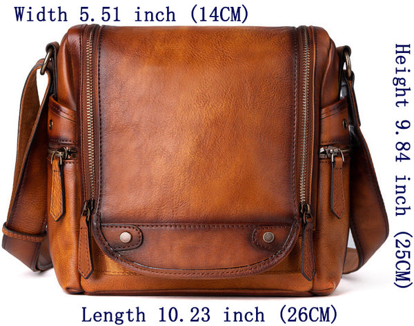 DEEPKEE original nubuck handmade full-grain genuine leather cowhide bag Square Roomy Messenger Bag #13522