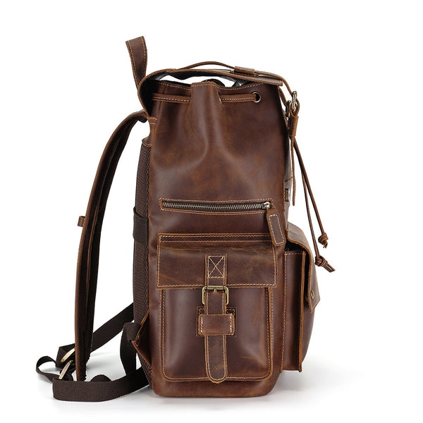 DEEPKEE original nubuck handmade full-grain genuine leather cowhide bag The Drawstring Backpack #6584