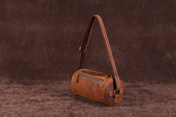 DEEPKEE original nubuck handmade full-grain genuine leather cowhide bag Vintage Leather Cylindricity Crossbody Bags No.SF061