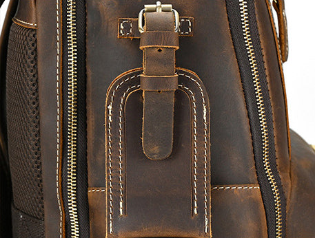 DEEPKEE original nubuck handmade full-grain genuine leather cowhide bag Dwight 18'' Cowhide Laptop Rucksack Backpack No9517