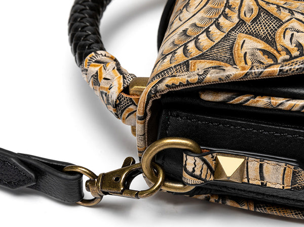 DEEPKEE original nubuck handmade full-grain genuine leather cowhide bag Deepkee Niche Designs Cowhide Shoulder Messenger Embossed Bag #ZPBG188BK