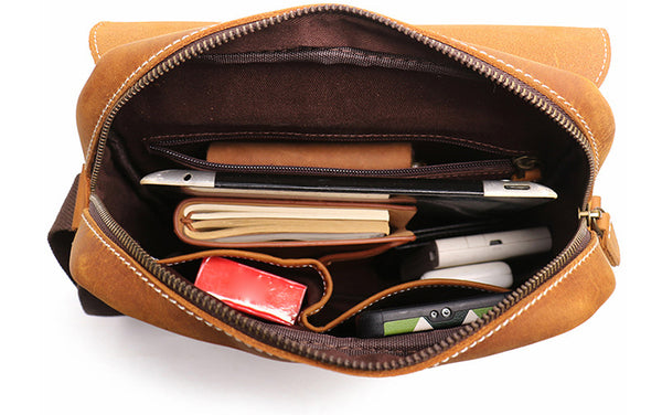 DEEPKEE original nubuck handmade full-grain genuine leather cowhide bag Best DEEPKEE Brown Leather Vertical Side Bag Courier Bag Messenger Bag 30023