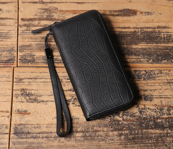 DEEPKEE original nubuck handmade full-grain genuine leather cowhide bag Checkered Cowhide Long Wallet With Wrist Strap No.J027_1