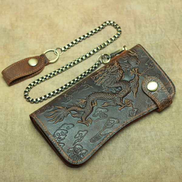 DEEPKEE original nubuck handmade full-grain genuine leather cowhide bag Deepkee Genuine Leather Bifold Wallet Organizer Checkbook Iron Chain #LD052