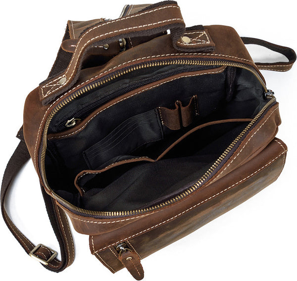 DEEPKEE original nubuck handmade full-grain genuine leather cowhide bag Alfred Leather Satchel Backpack No.1038