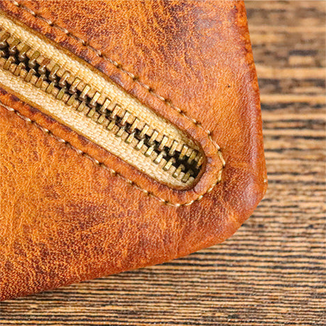 DEEPKEE original nubuck handmade full-grain genuine leather cowhide bag Cowhide vegetable tanned leather simple compact zipper coin purse organizer #SG123