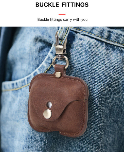 DEEPKEE original nubuck handmade full-grain genuine leather cowhide bag Best Personalized Custom Cover Leather AirPods Pro Case