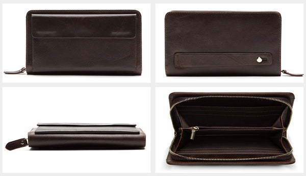 DEEPKEE original nubuck handmade full-grain genuine leather cowhide bag Deepkee Cowhide Single/Double-Layered Zip Wallet #9069