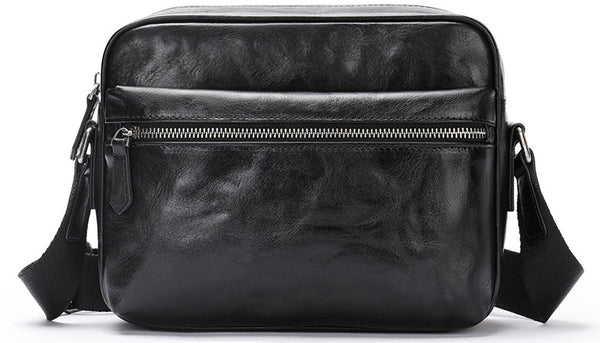 DEEPKEE original nubuck handmade full-grain genuine leather cowhide bag Black Cool Leather 10 inches Large Zipper Messenger Bag Handbag Shoulder Bag For Men