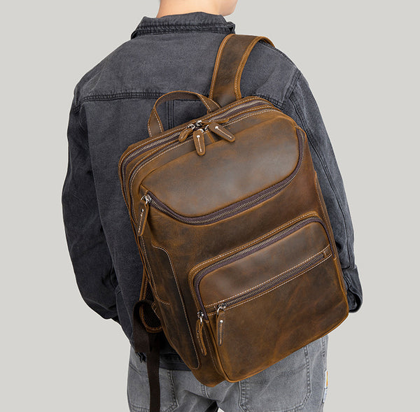 DEEPKEE original nubuck handmade full-grain genuine leather cowhide bag Leather Satchel Backpack #1430