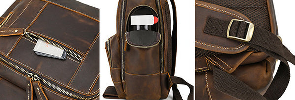 DEEPKEE original nubuck handmade full-grain genuine leather cowhide bag Dwight 18'' Cowhide Laptop Rucksack Backpack No9517