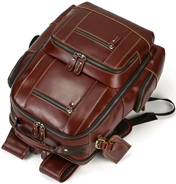 DEEPKEE original nubuck handmade full-grain genuine leather cowhide bag Dwight 18'' Cowhide Laptop Rucksack Backpack No9517