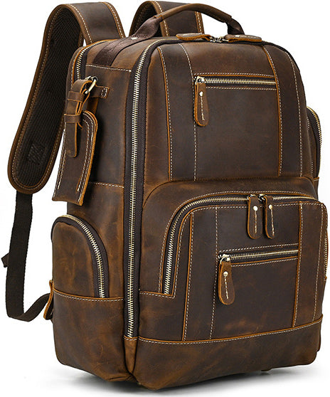 DEEPKEE original nubuck handmade full-grain genuine leather cowhide bag Dwight 18'' Cowhide Laptop Rucksack Backpack No9517