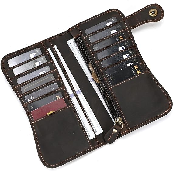 DEEPKEE original nubuck handmade full-grain genuine leather cowhide bag Deepkee Genuine Leather Bifold Wallet Organizer Checkbook Iron Chain #LD052