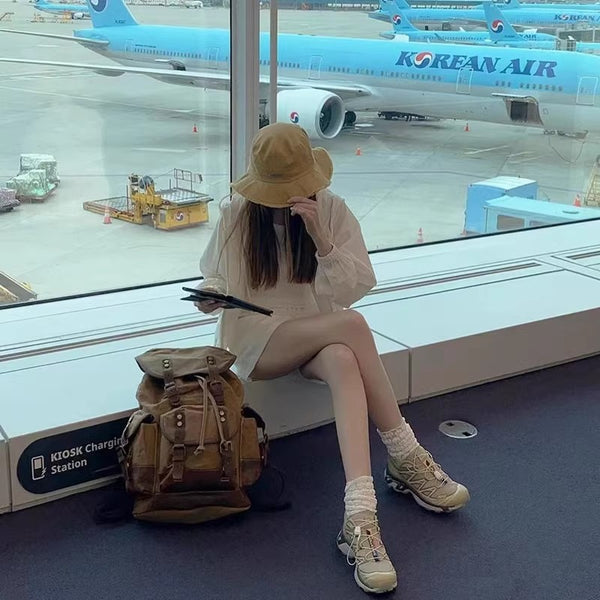 DEEPKEE original nubuck handmade full-grain genuine leather cowhide bag Canvas Spliced Leather Mountaineering Backapck #9508