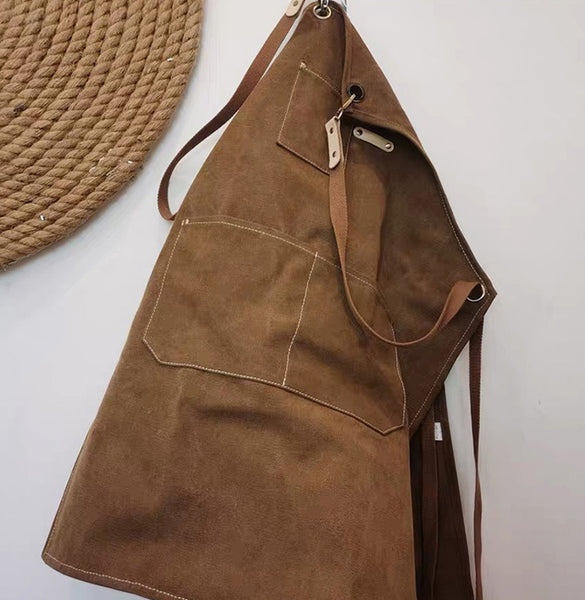 DEEPKEE original nubuck handmade full-grain genuine leather cowhide bag Coffee Maker/Chef Canvas Apron #710754