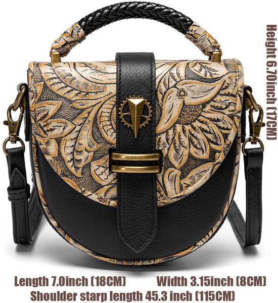 DEEPKEE original nubuck handmade full-grain genuine leather cowhide bag Deepkee Niche Designs Cowhide Shoulder Messenger Embossed Bag #ZPBG188BK