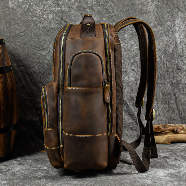 DEEPKEE original nubuck handmade full-grain genuine leather cowhide bag Dwight 18'' Cowhide Laptop Rucksack Backpack No9517