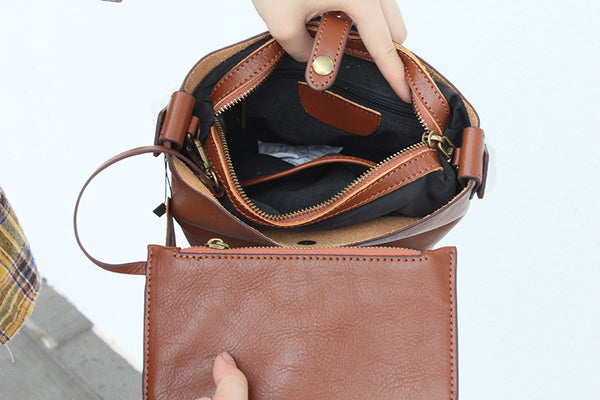 DEEPKEE original nubuck handmade full-grain genuine leather cowhide bag Leather Bucket Bag #59111