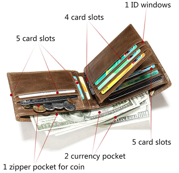 DEEPKEE original nubuck handmade full-grain genuine leather cowhide bag BIFOLD COMPACT WALLET NO.8064