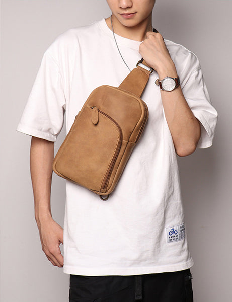 DEEPKEE original nubuck handmade full-grain genuine leather cowhide bag Baldwin Unisex Sling Bag No.30011