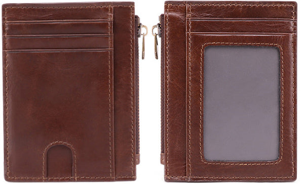 DEEPKEE original nubuck handmade full-grain genuine leather cowhide bag Leather Anti-Magnetic Card Holder #K053