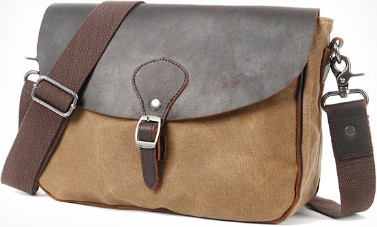 DEEPKEE original nubuck handmade full-grain genuine leather cowhide bag Waxed Canvas Messenger Side Bag #9110
