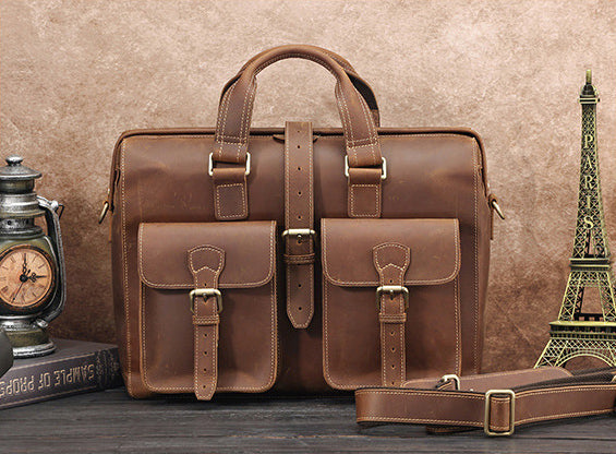 DEEPKEE original nubuck handmade full-grain genuine leather cowhide bag TOP GRAIN LEATHER BRIEFCASE BAG #3133