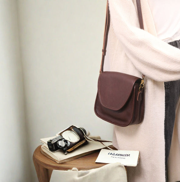 DEEPKEE original nubuck handmade full-grain genuine leather cowhide bag Vegetable Tanned Leather Crossbody Saddle Bag #1120