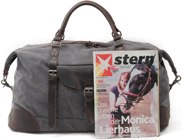 DEEPKEE original nubuck handmade full-grain genuine leather cowhide bag Leather Canvas Travel Handbag Canvas Duffle Bag #82056K