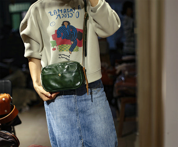 DEEPKEE original nubuck handmade full-grain genuine leather cowhide bag Horsehide washing water summary small square bags #23115