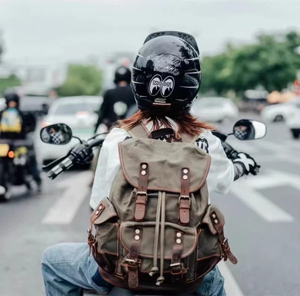 DEEPKEE original nubuck handmade full-grain genuine leather cowhide bag Canvas Spliced Leather Mountaineering Backapck #9508