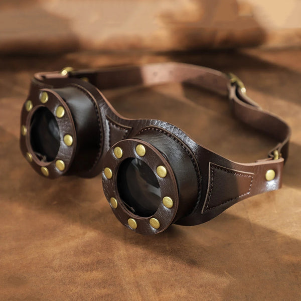 DEEPKEE original nubuck handmade full-grain genuine leather cowhide bag Personalized Steampunk Style Cosplay Goggle #FGS007CF