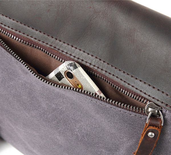 DEEPKEE original nubuck handmade full-grain genuine leather cowhide bag Waxed Canvas Messenger Side Bag #9110