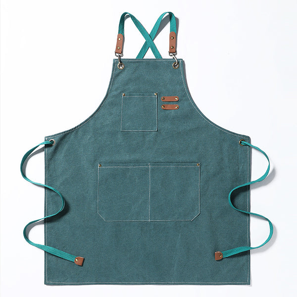DEEPKEE original nubuck handmade full-grain genuine leather cowhide bag Coffee Maker/Chef Canvas Apron #710754