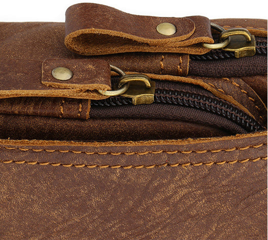 DEEPKEE original nubuck handmade full-grain genuine leather cowhide bag Leather Cowhide Frosted Brown Wear Belt Riding Site Work Waist Bag #6370