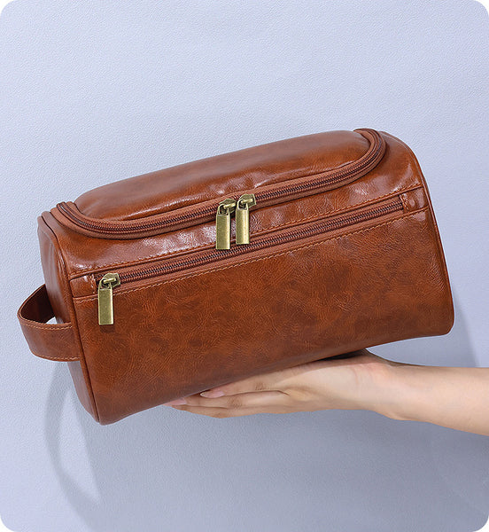 DEEPKEE original nubuck handmade full-grain genuine leather cowhide bag The PU Toiletry Bag #4013