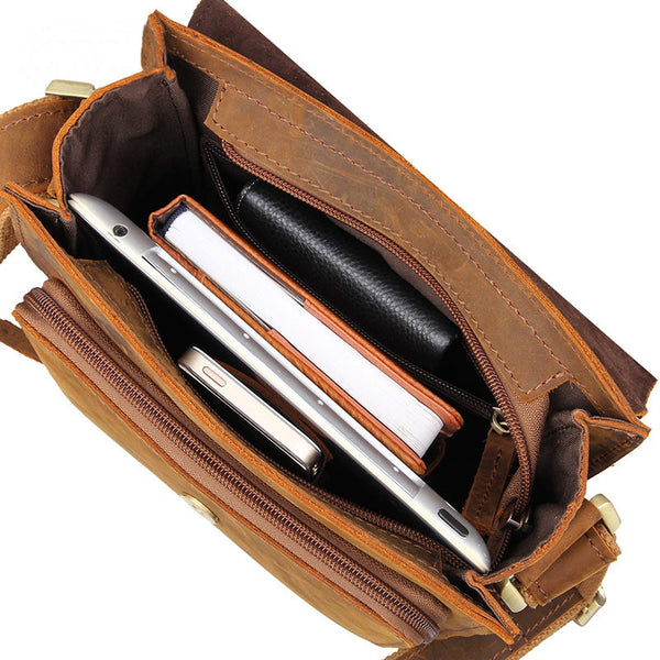 DEEPKEE original nubuck handmade full-grain genuine leather cowhide bag Crazy Horse Leather Crossbody Pack Messenger Bag #7055B